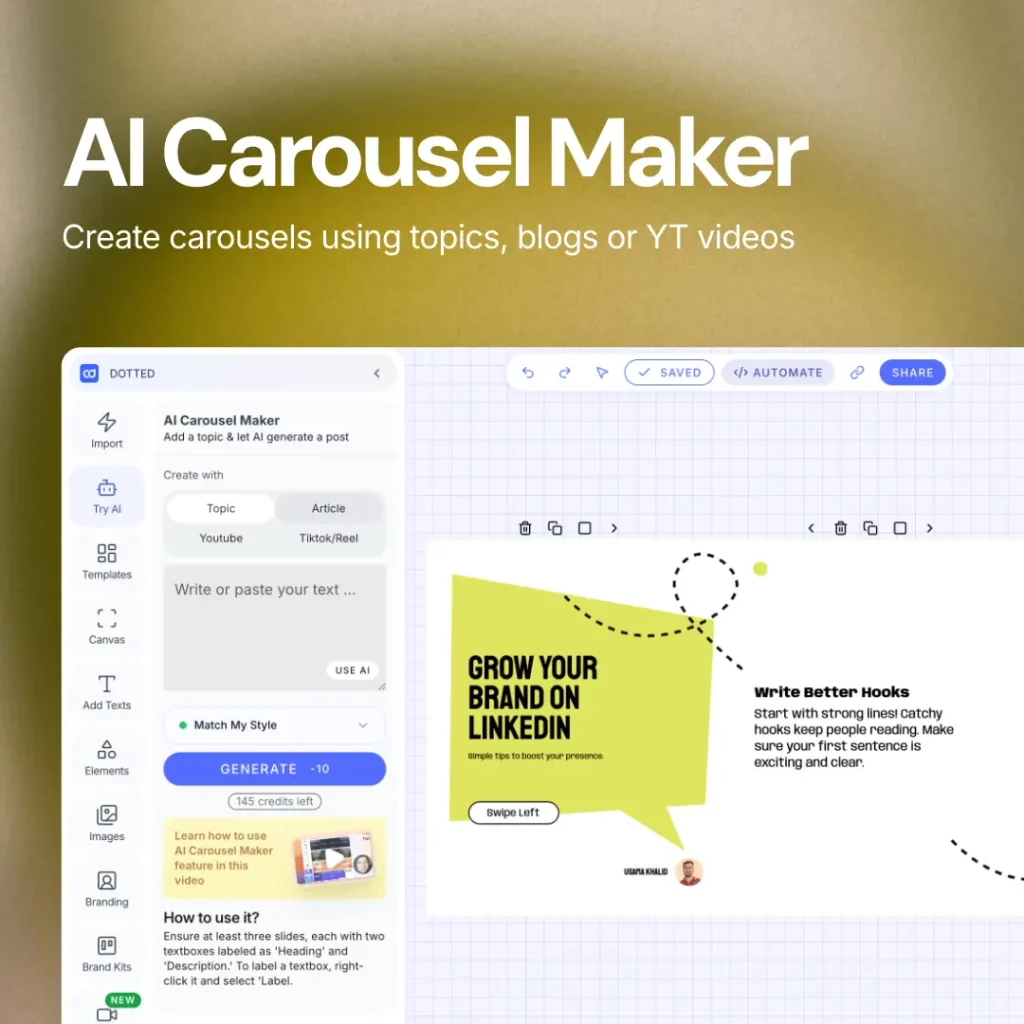 This is a linkedin carousel generator snippet from contentdrips