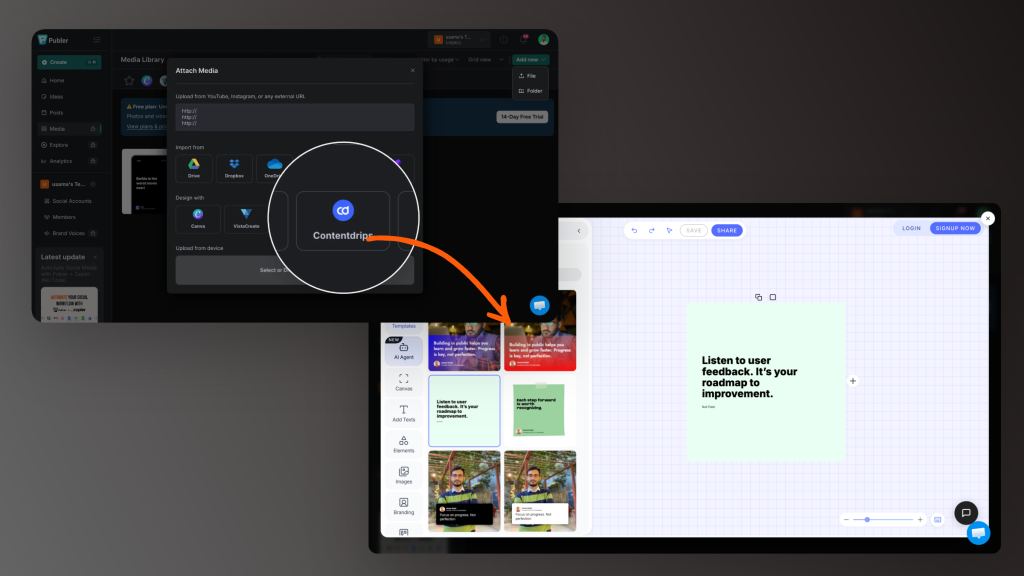 social media design editor integrated contentdrips