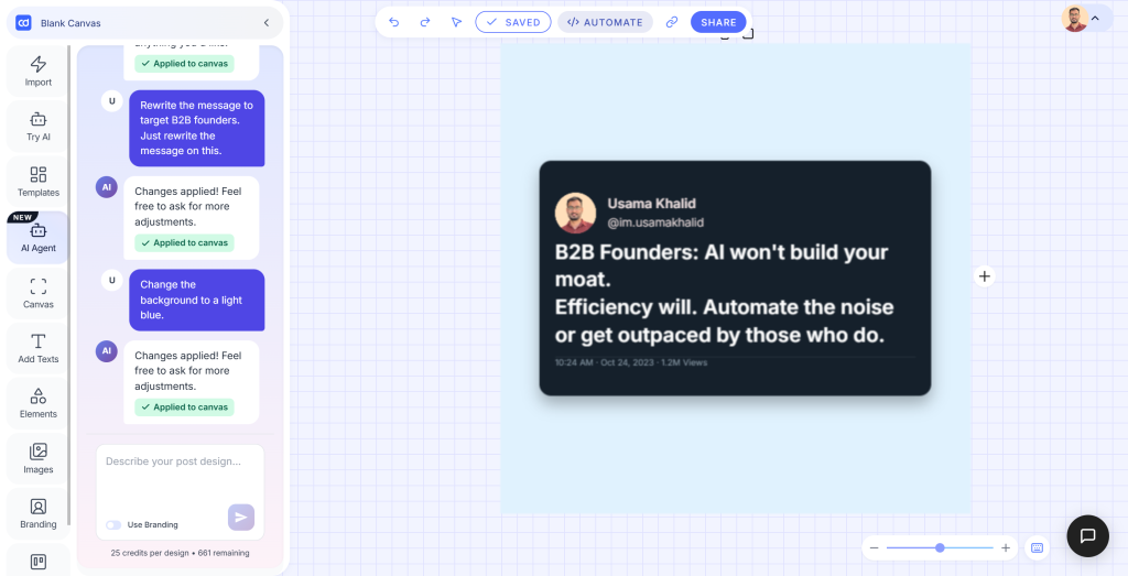Contentdrips AI Design Agent: odifications applied