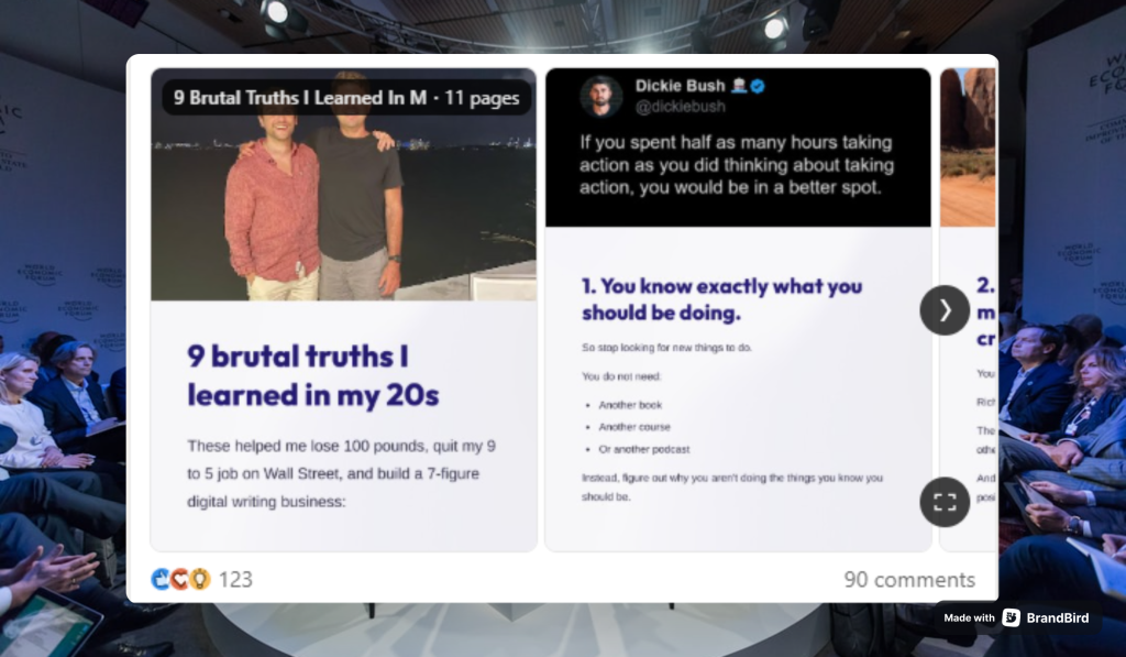 Contentdrips: Hindsight wisdom with receipts — 100 pounds lost, a Wall Street exit, and a 7-figure business. The proof is what makes the vulnerability believable.