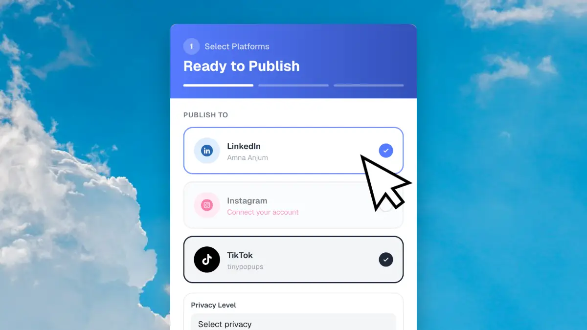 ai post generator publishing to linkedin, instagram and tiktok