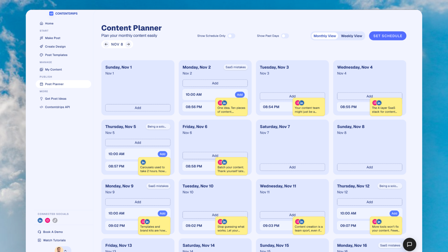 Contentdrips Content Calendar and Social Media Post Scheduler